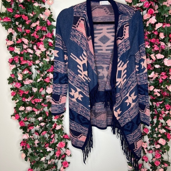 Altar’d State Blue Pink Aztec Open Front Cardigan Womens Small Boho Eccentric - Picture 1 of 8